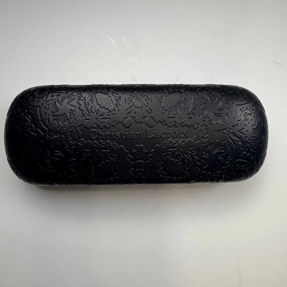Christian Lacroix Black Embossed Floral Hard Eyeglass Case Clamshell Lunettes